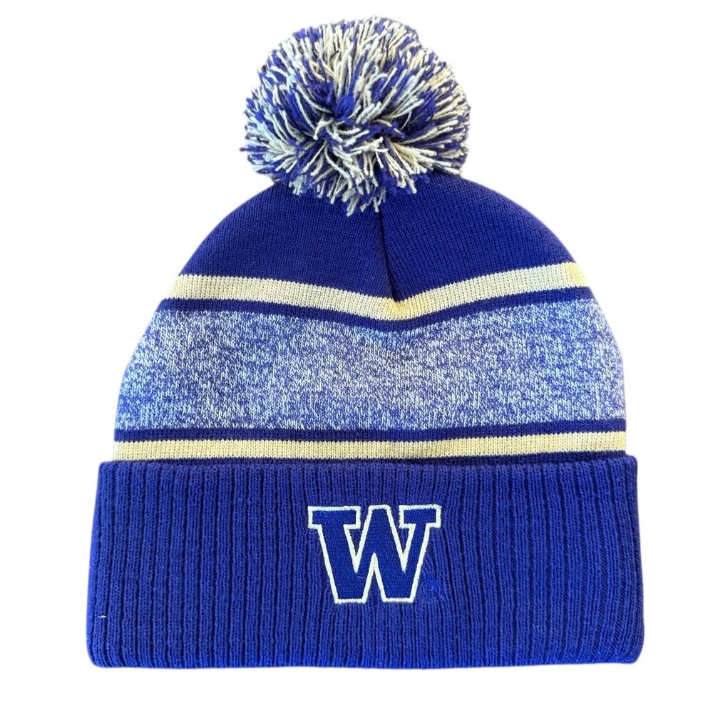 UW Knit Beanie Hat, Warm. Embroidered W Purple Striped, College, University